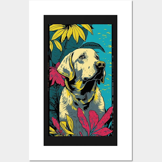 Labrador Retriever Dog Vibrant Tropical Flower Tall Retro Vintage Digital Pop Art Portrait 3 Wall Art by ArtHouseFlunky